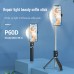 P60D Extendable Tripod 360° Rotation Portable Mobile Phone Selfie Stick with Bluetooth Remote, Filler Light - Black